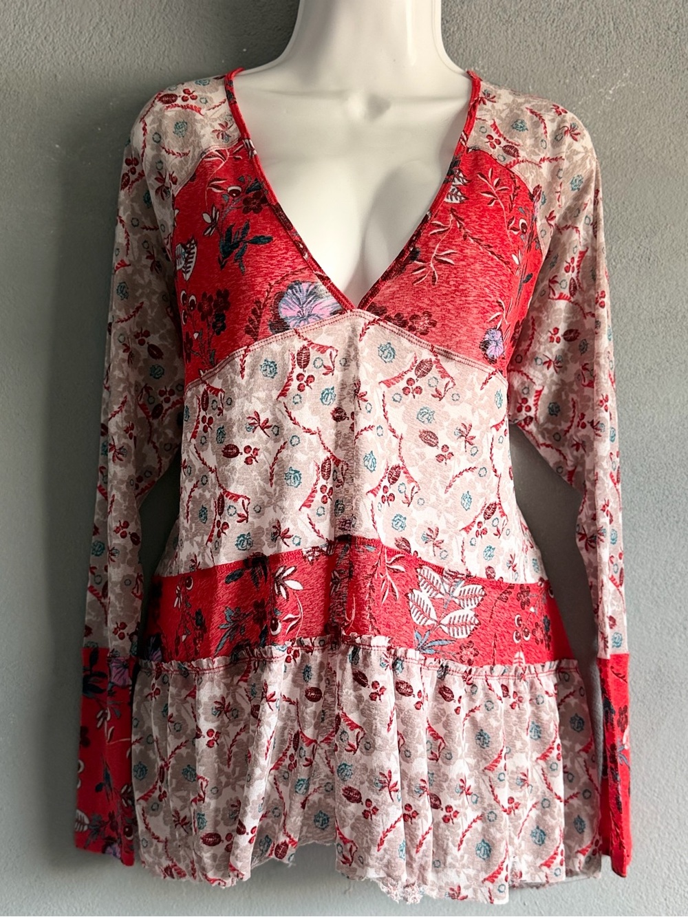 ❤️ Free People Floral Patchwork Tunic Top — XS/P